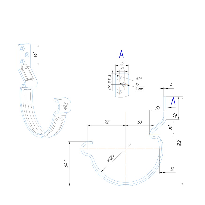 Крюк короткий усиленный модернизированный с комплектом крепления Aquasystem, PU MATT, RAL 8017 Коричневый 125/90 купить в Екатеринбурге