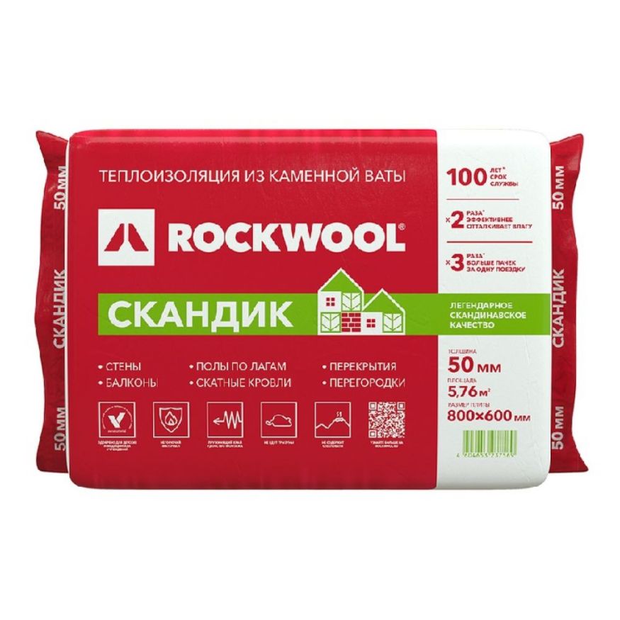 Утеплитель Лайт Баттс Скандик 50х600х800 Rockwool купить в Екатеринбурге